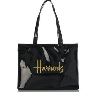 NWOT Harrods Logo Vinyl Zipper Tote Bag